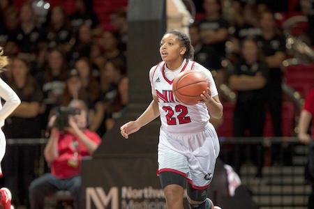 NIU women's ncaa basketball athlete dribbling after working with SES injury prevention programming